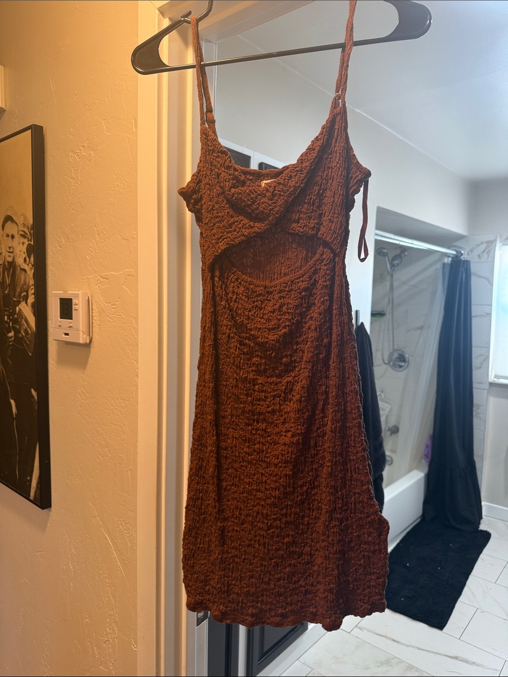 Billabong Brown Textured Spaghetti-Strap Mini Dress